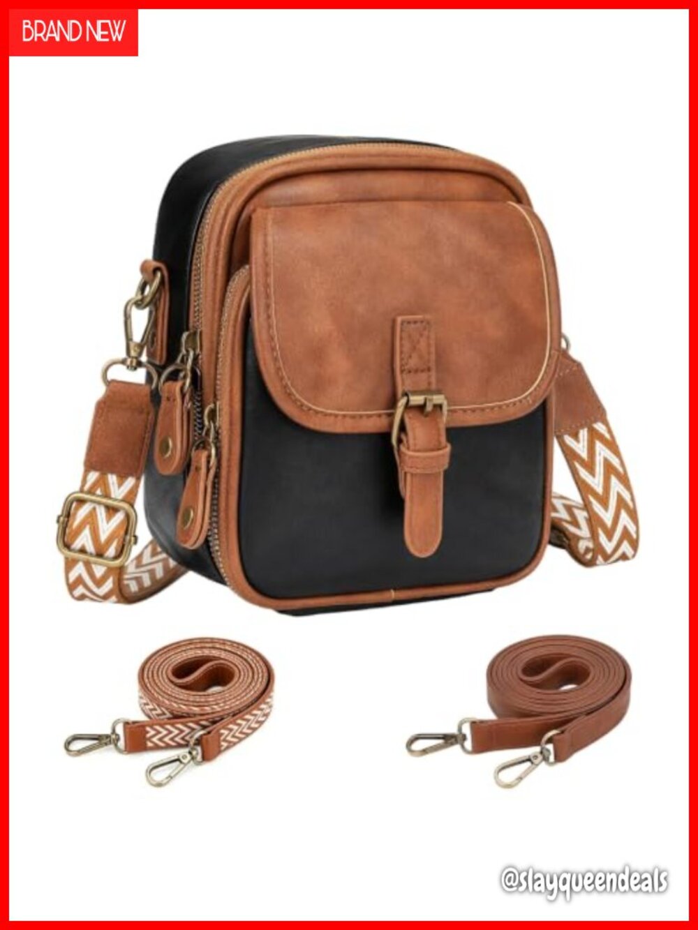 Vegan Leather Crossbody Bag RFID Wallet 2 Straps Travel Purse